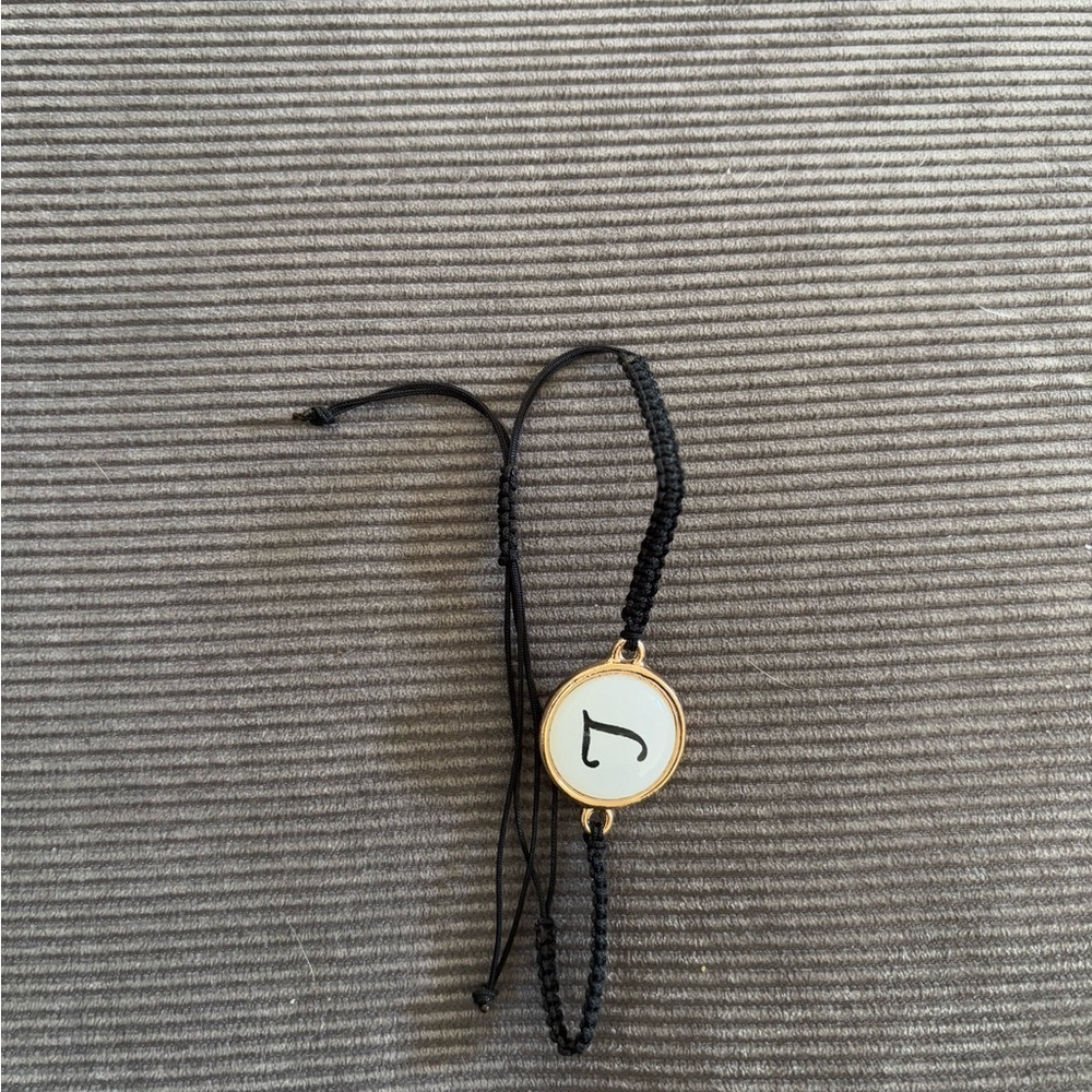 Gold Circle Initial Bracelet with Black Cord - Picture 3 of 4